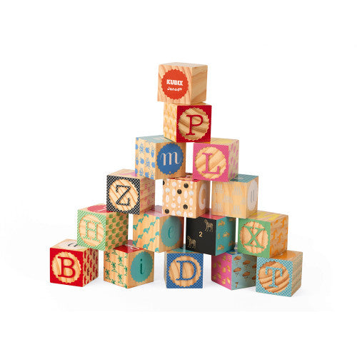 16 Cubes Alphabet Gravés (bois) - Janod